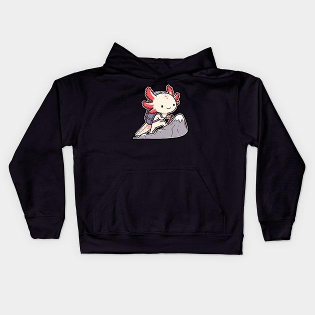 Axolotl funny Mountaineering Kids Hoodie by fikriamrullah